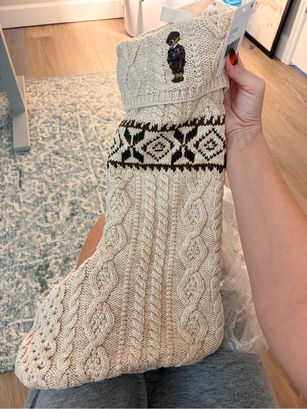 NWT Polo Ralph Lauren Crescentwood Fair Isle Cable Knit Cream Stocking